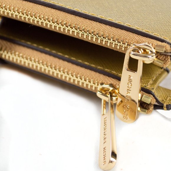 Michael Kors Gold Leather Jet Set Travel Large Double Zip Wristlet Wallet - Picture 4 of 6